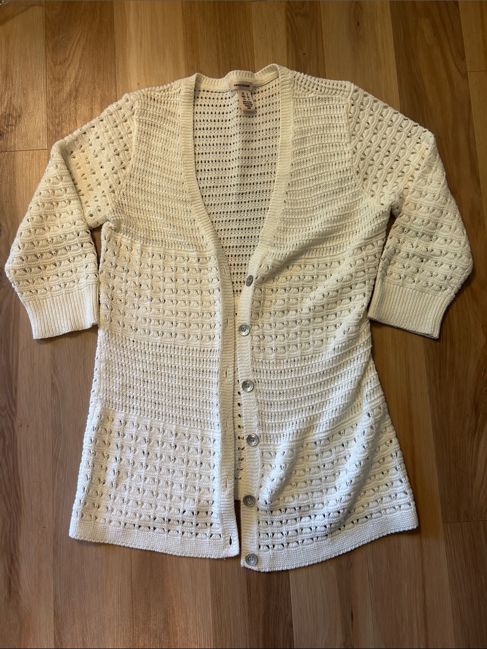 DKNY Cream Open Weave Button-Front Cardigan